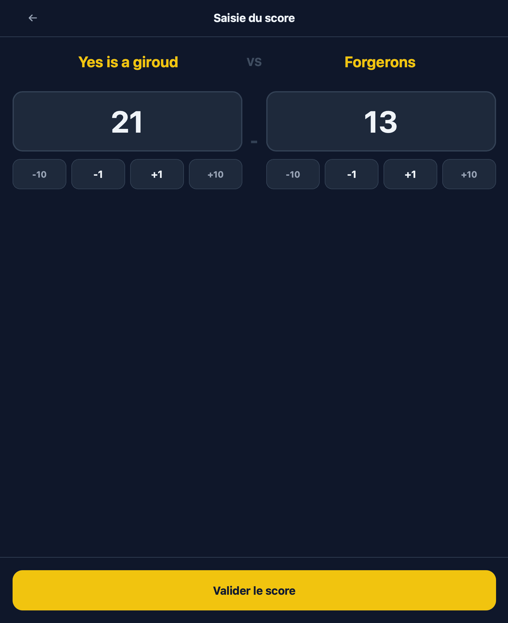Neoscore Scorer - Saisie du score par les joueurs