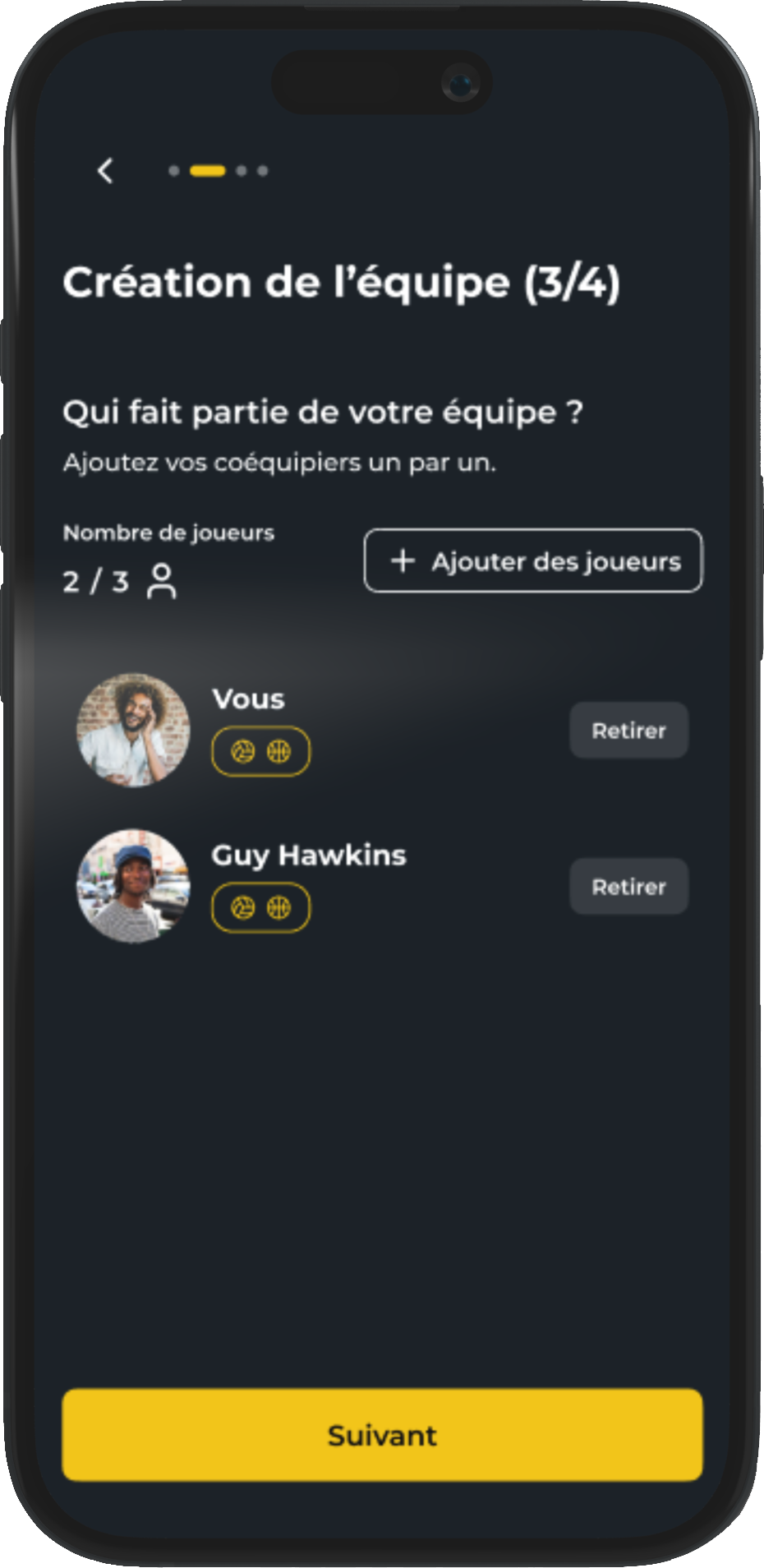 Neoscore App - Inscription et création d'équipe